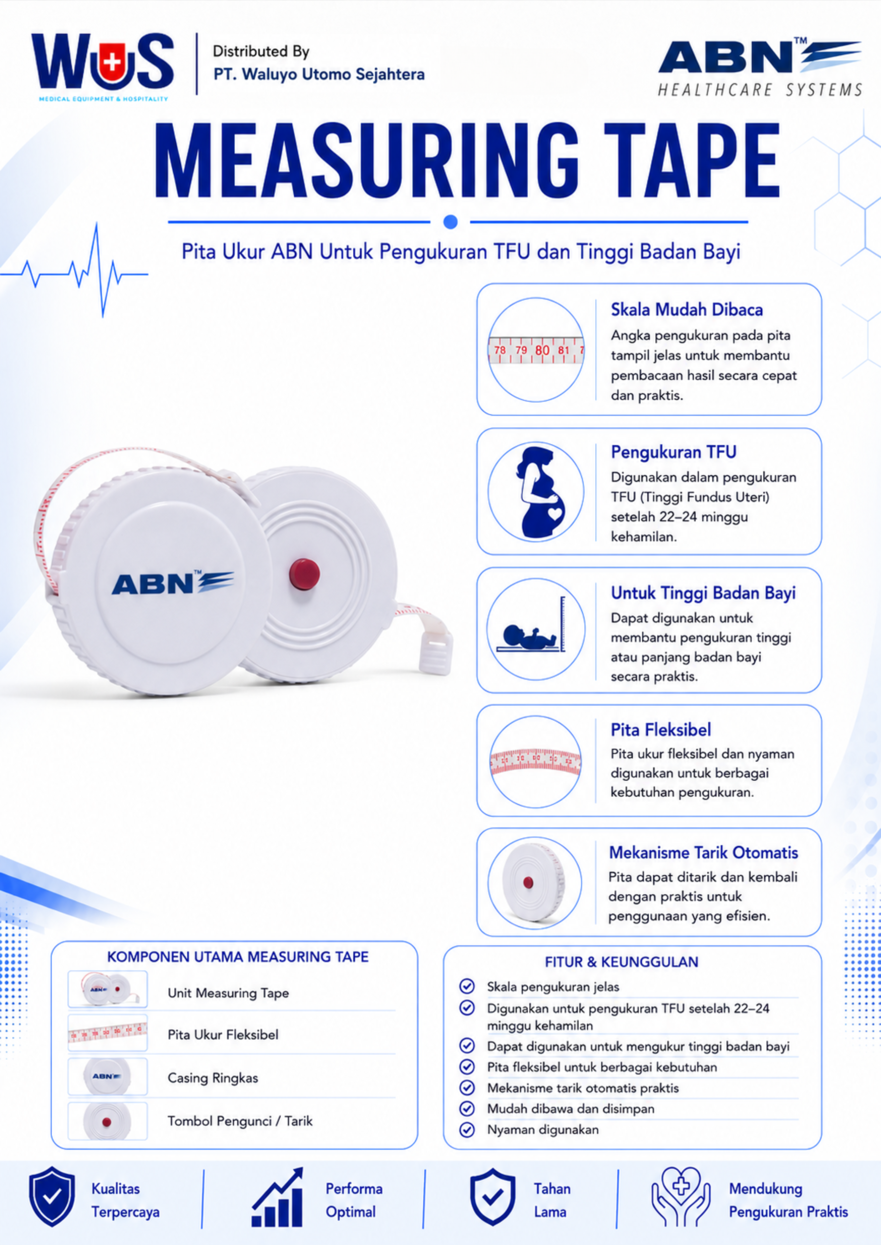Measuring Tape (Metline) ABN — untuk TFU & Tinggi Badan Bayi