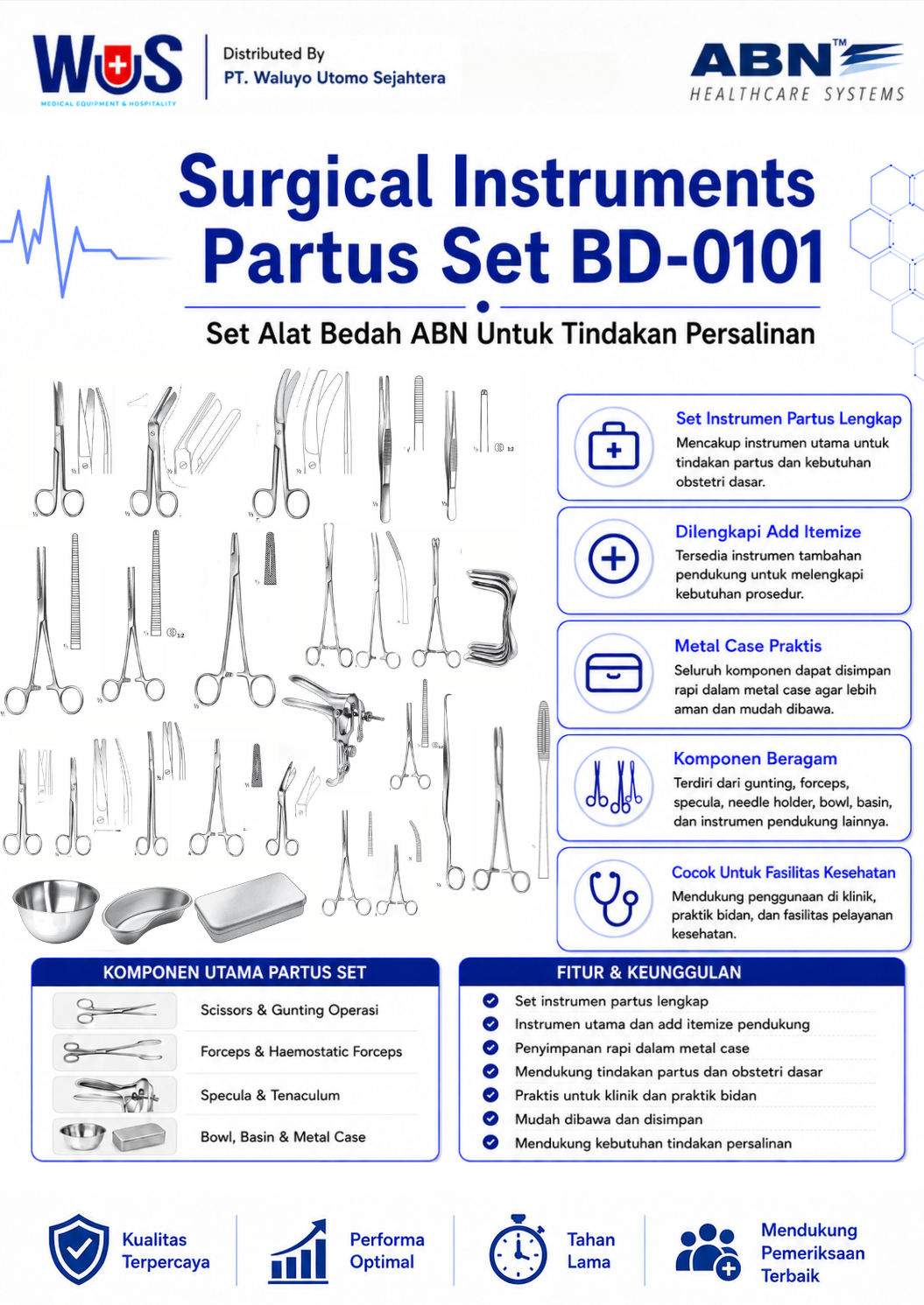 Partus Set ABN BD-0101 — Set Alat Bedah untuk Tindakan Persalinan