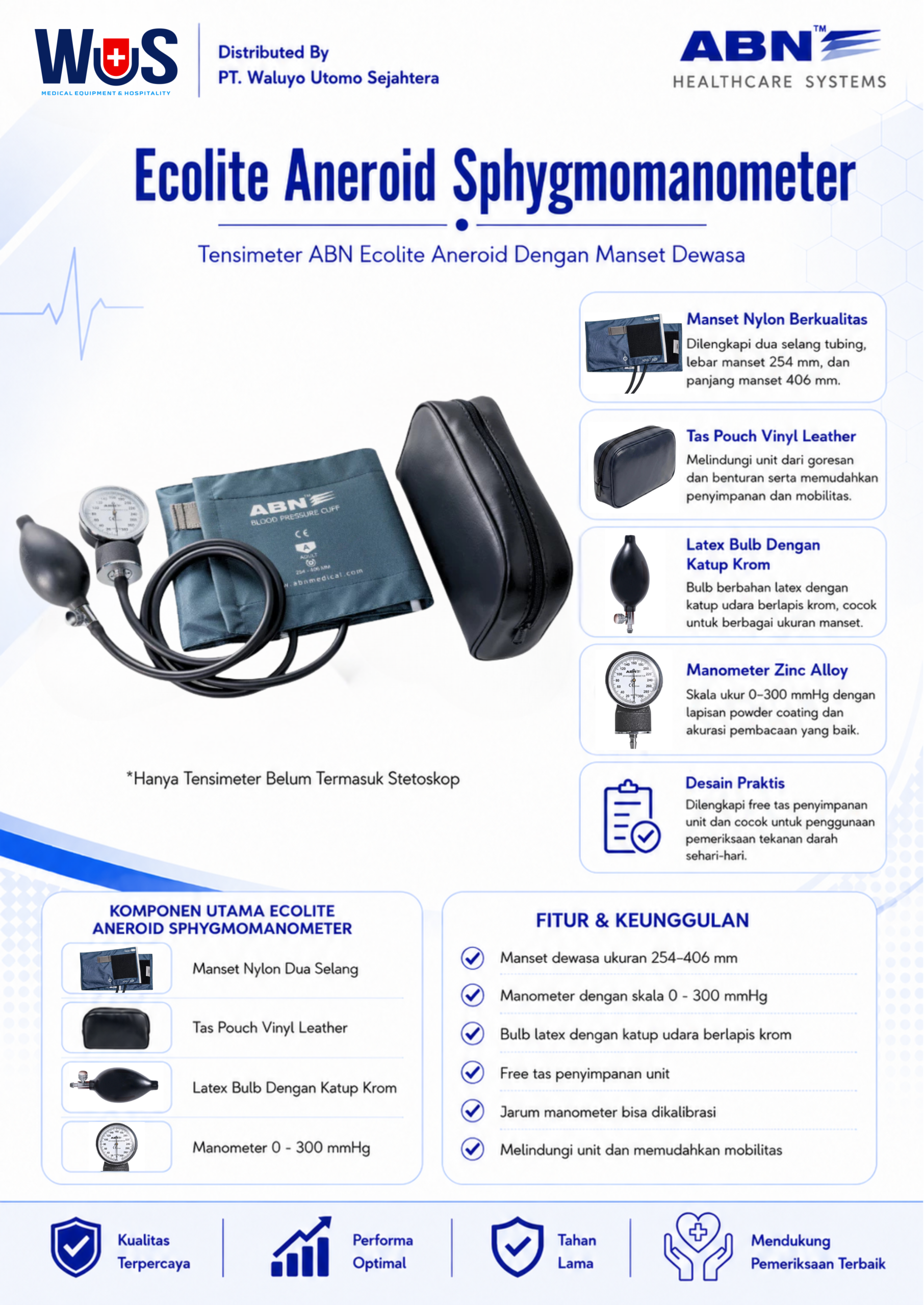 Tensimeter Aneroid ABN Ecolite — Manset Dewasa