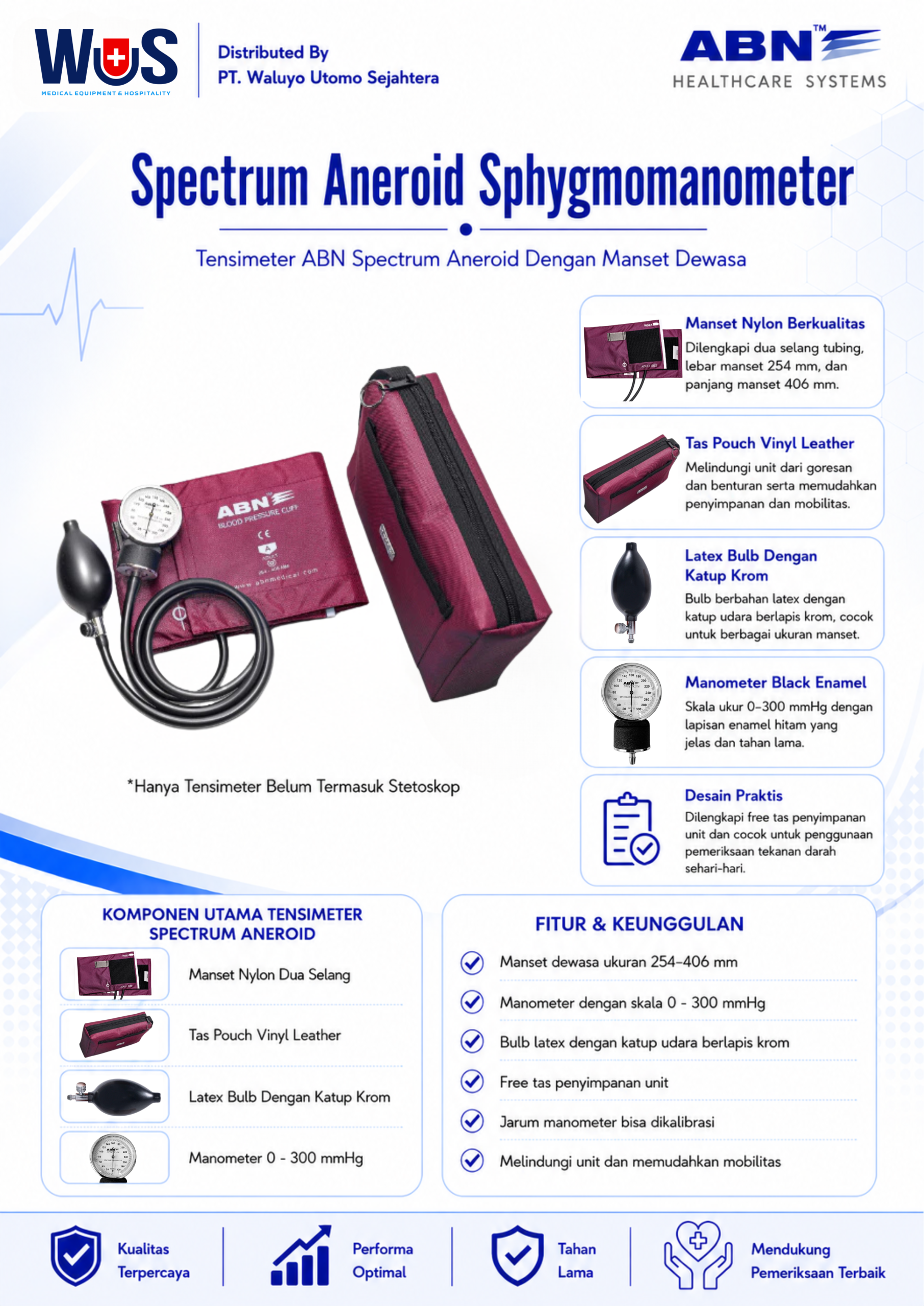 Tensimeter Aneroid ABN Spectrum — Manset Dewasa