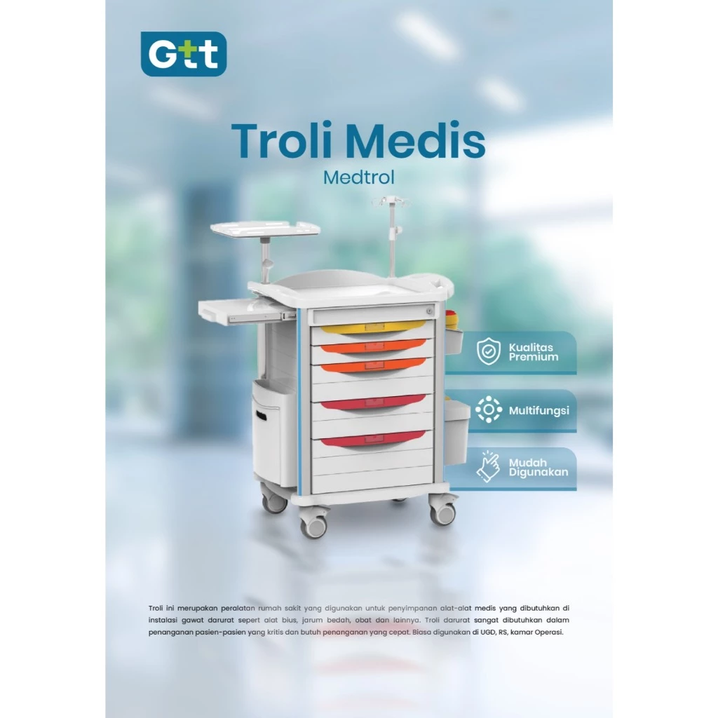 Troli Medis GTT Medtrol. Troli Darurat untuk UGD & Kamar Operasi